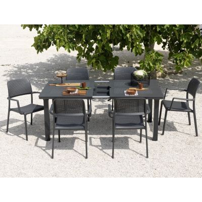 Tavolo Libeccio 160/220cm + 6 sedie Bora antracite