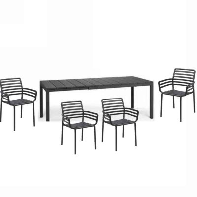 Set RIO Tavolo allungabile Antracite 140 / 210 cm + 4 sedie Doga