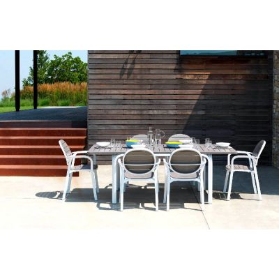 Alloro Set Tavolo allungabile bianco e tortora 140 / 210 cm + 6 sedie Palma