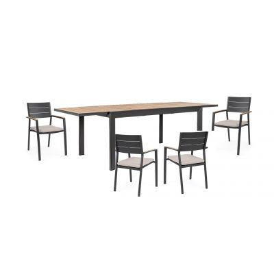 Tavolo Belmar allungabile 160/240X100 legno e antracite + 4 sedie Set pranzo da esterno