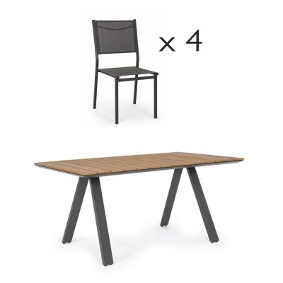 Set tavolo Elias antracite 160x 90 cm + 4 sedie Hilde